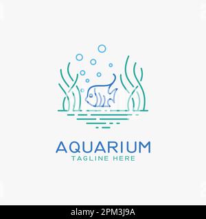 Acquario e pesce logo design Illustrazione Vettoriale