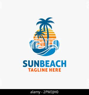 Design logo Beach Sun Illustrazione Vettoriale