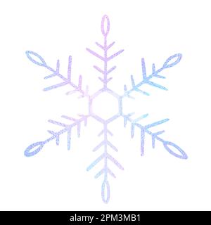 Mani fiocco di neve disegnate. Carino neon neve isolato su sfondo bianco. Disegno di cristallo di ghiaccio per la stampa invernale di disegno. Astratta icona olografica brillante Illustrazione Vettoriale