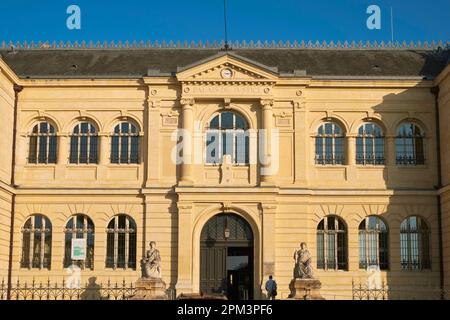 Francia, Gers, Auch, tappa sulla strada per Compostela, vicoli di Etigny, il Palazzo di Giustizia, ai lati delle scale sono due statue della dea Themis, che significa legge in greco e che era la divinità della giustizia Foto Stock