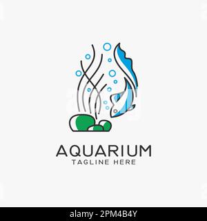 Acquario e pesce logo design Illustrazione Vettoriale