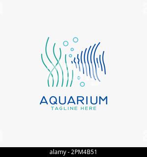 Acquario e pesce logo design Illustrazione Vettoriale