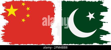 Pakistan e Cina scendono bandiere connessione, vettore Illustrazione Vettoriale