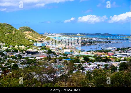 Vista areale dell'isola di Saint Maarteen Foto Stock