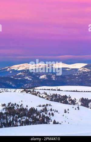 cielo prima dell'alba sulle montagne di zaffiro e le colline ai piedi in inverno vicino philipsburg, montana Foto Stock