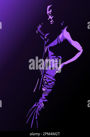 Una cantante jazz femminile sta cantando sul palco. Illustrazione della grafica. Illustrazione Vettoriale