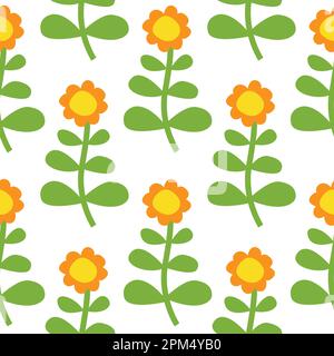 Motivo senza cuciture con fiori in stile retrò. Illustrazione Vettoriale