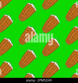 Shawarma Kebab modello fast food. Ripetizione senza giunture. Concetto di doner kebab, Street food, barbecue, cucina. Modello di design vintage, banner. Veg. Fresco Illustrazione Vettoriale