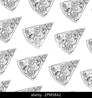 Pizza senza cuciture. Pizza tradizionale italiana. Menu pizza. vista dall'alto. Disegno inciso con illustrazione vettoriale. Illustrazione Vettoriale