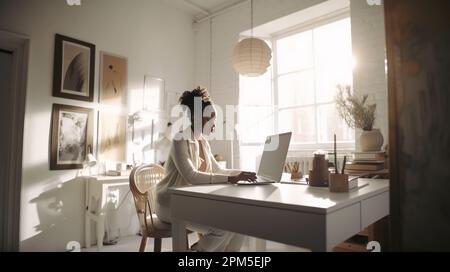 Entrepeneur donna afro che lavora da casa Foto Stock