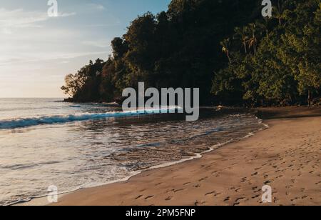 Onde che rotolano in su una spiaggia di sabbia calda in Costa Rica. Foto Stock