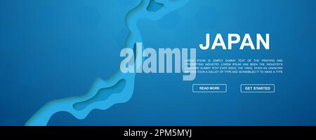 Simbolo del taglio della carta per il Giappone per lo striscione promozionale. Illustrazione del taglio orizzontale della carta. Concetto di illustrazione del modello di mappa per il Giappone. Disegno di Web site Illustrazione Vettoriale