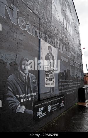 HW, RMS Titanic 14 aprile ,1912 H&W Est 1861 murale, Dee Street, Belfast, Irlanda del Nord, Regno Unito, BT4 1FT Foto Stock