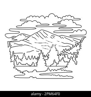 Illustrazione monotona del Monte Dana situato all'interno del Parco Nazionale di Yosemite e Ansel Adams Wilderness, California, Stati Uniti fatto in nero e whi Foto Stock