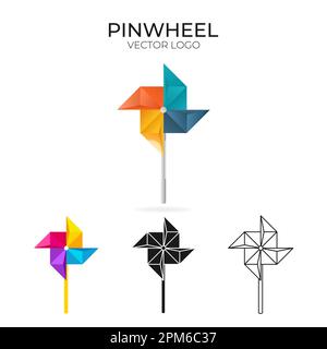 Logo Origami vettoriale e icona con pinwheel. Illustrazione Vettoriale
