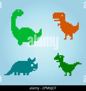 dinosauri t-rex da 8 bit. Animali in illustrazioni vettoriali per motivi di cucitura a croce. Illustrazione Vettoriale