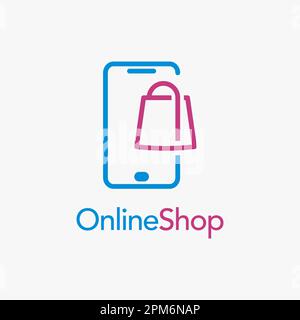 Borsa e smartphone per il design del logo dello shopping online Illustrazione Vettoriale