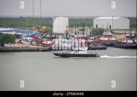 Galveston, Texas - 27 marzo 2023: Imbarcazione pilota in Texas. Foto Stock