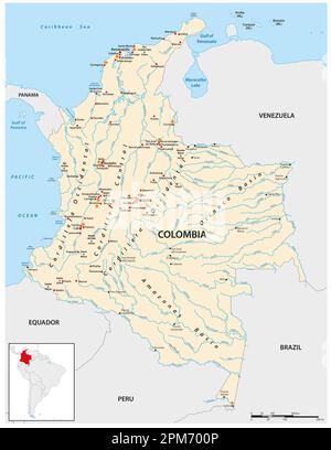 Mappa vettoriale dettagliata dello stato sudamericano della Colombia Foto Stock