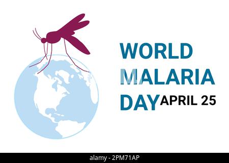 Giornata mondiale della malaria. Aprile 25. Illustrazione vettoriale del mondo con una zanzara. Illustrazione Vettoriale