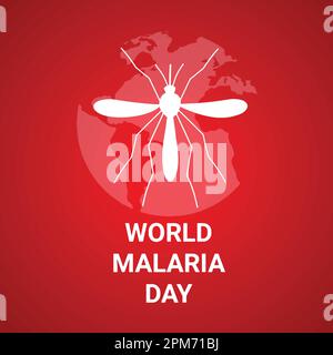 Sfondo della giornata mondiale della malaria con zanzara e mappa del mondo. Illustrazione vettoriale. Illustrazione Vettoriale