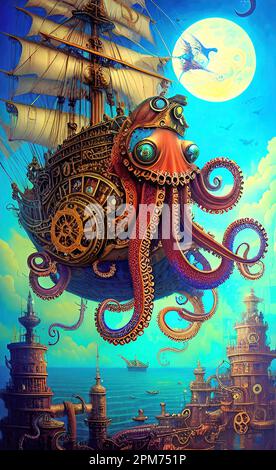 Nave volante a vapore Octopus Foto Stock
