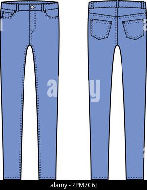 Pantaloni denim skinny. Anteriore e posteriore. Illustrazione Vettoriale