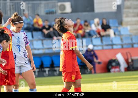 Ibiza, Spagna. 11th Apr, 2023. Zhang LinYan (19 Cina) sembra sconsolato durante il gioco amichevole internazionale delle donne tra la Spagna e la Cina a Can Misses a Ibiza, Spagna. (/SPP) Credit: SPP Sport Press Photo. /Alamy Live News Credit: SPP Sport Press Photo. /Alamy Live News Foto Stock