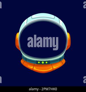 Maschera cosmonauta Spaceman, casco spaziale per bambini vettoriali per cabina fotografica. Casco spaziale Cartoon per video chat effetto viso o cornice adesiva Illustrazione Vettoriale