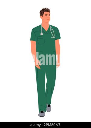 Ritratto del giovane medico in uniforme medica. Illustrazione Vettoriale