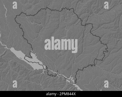 Poltava, regione dell'Ucraina. Mappa altimetrica bilivello con laghi e fiumi Foto Stock