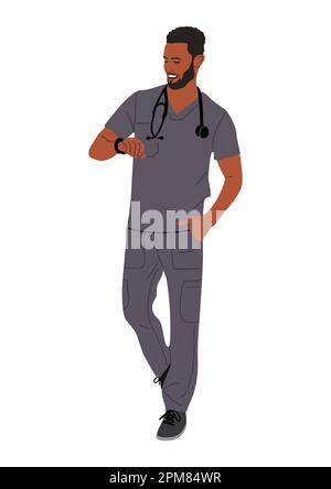 Ritratto del giovane medico in uniforme medica. Illustrazione Vettoriale