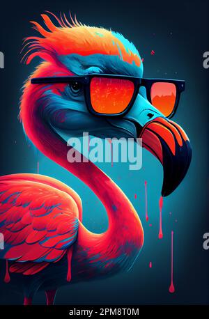 Ritratto di Flamingo. Fenicottero rosa dai colori vivaci con occhiali per le vibrazioni estive. flamingo tropicalpunk Foto Stock