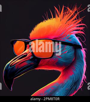 Ritratto di Flamingo. Fenicottero rosa dai colori vivaci con occhiali per le vibrazioni estive. flamingo tropicalpunk Foto Stock