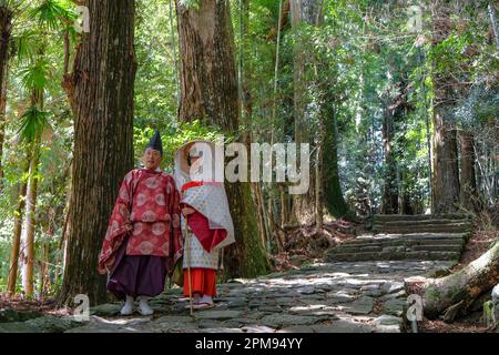 Nachikatsuura, Giappone - 19 marzo 2023: Daimon-zaka è un famoso pendio fa parte del Kumano Kodo, uno dei tre grandi percorsi di pellegrinaggio del Giappone. Foto Stock