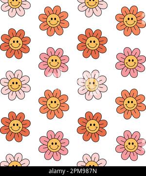 Modello vettoriale senza cuciture di fiore grovoso con volto Illustrazione Vettoriale