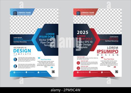 Red and Blue Black rapporto annuale brochure volantino modello di disegno vettore, opuscolo copertina presentazione astratto sfondo geometrico Illustrazione Vettoriale