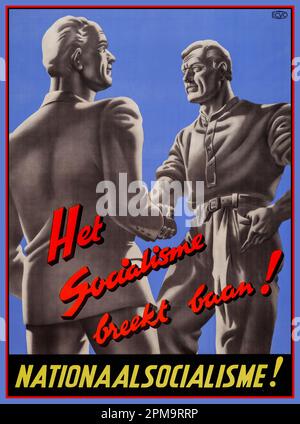 Vintage Dutch Propaganda Poster chiede di sostenere il nazionalsocialismo, n.d. (1942). "Il socialismo si spezza!" Un partito politico nazista NSB che ha collaborato con la Germania nazista nella seconda guerra mondiale Foto Stock