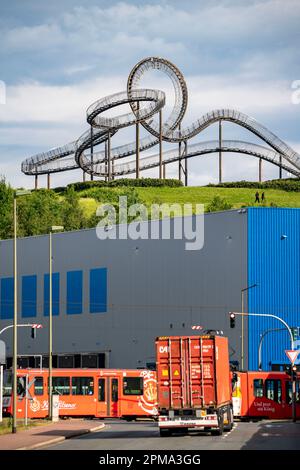 Pietra miliare Tigre e tartaruga - montagna magica, sul Heinrich-Hillebrand-Höhe nel parco Angerpark di Duisburg-Angerhausen, di fronte al centro di logistica IT, Foto Stock