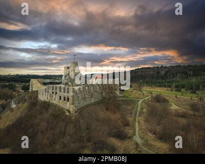 Rovine del castello di Rabsztyn, Polonia. Foto Stock