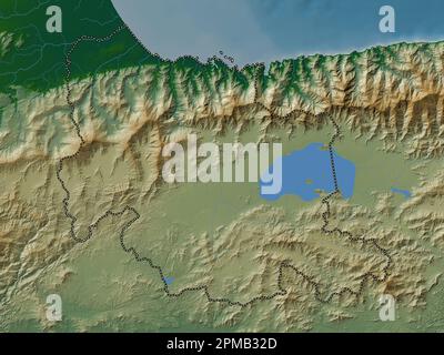 Carabobo, stato del Venezuela. Mappa di altitudine colorata con laghi e fiumi Foto Stock