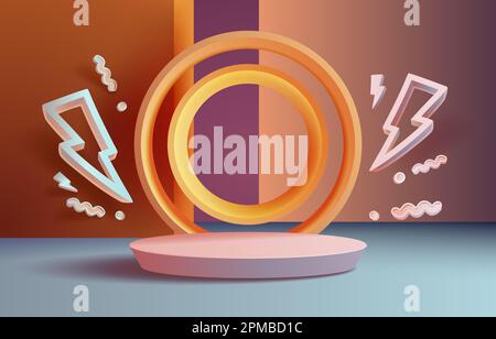 Scena mega vendita, il simbolo del fulmine, super offerta podio banner, piedistallo minimo. Vettore Illustrazione Vettoriale