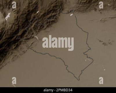 Portuguesa, Stato del Venezuela. Mappa dell'altitudine colorata in tonalità seppia con laghi e fiumi Foto Stock
