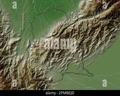 Tachira, Stato del Venezuela. Mappa dell'altitudine colorata in stile wiki con laghi e fiumi Foto Stock