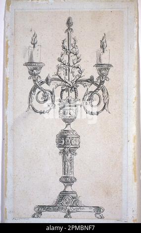 Disegno, progetto per un candelabro; Francia; penna e inchiostro, pennello e lavaggio su carta; 25,6 x 17 cm (10 1/16 x 6 11/16 in.) Foto Stock