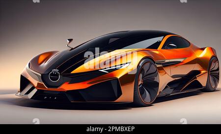 Rendering 3D di una concept car generica senza marchio in ambiente studio Foto Stock