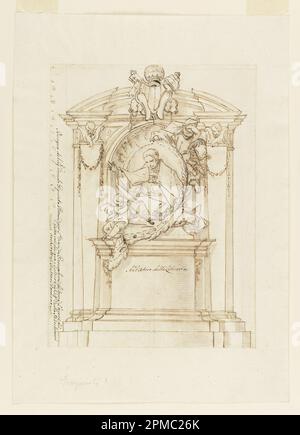 Disegno, disegno per un monumento; Corrado Giaquinto (italiano, 1703 - 1765); gesso nero, inchiostro marrone e penna, pennello e lavaggio su carta; 26 x 19 cm (10 1/4 x 7 1/2 pollici) Foto Stock
