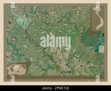 Binh Duong, provincia del Vietnam. Mappa satellitare ad alta risoluzione. Mappe delle posizioni ausiliarie degli angoli Foto Stock