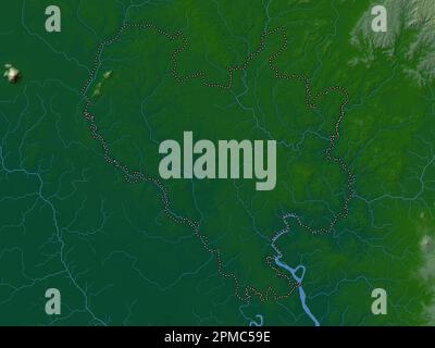 Binh Duong, provincia del Vietnam. Mappa di altitudine colorata con laghi e fiumi Foto Stock