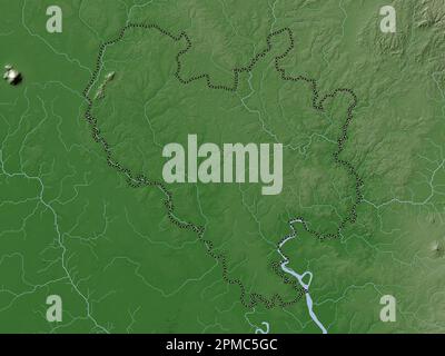 Binh Duong, provincia del Vietnam. Mappa dell'altitudine colorata in stile wiki con laghi e fiumi Foto Stock